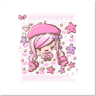 Cute festive pink bubble head cutie Posters and Art